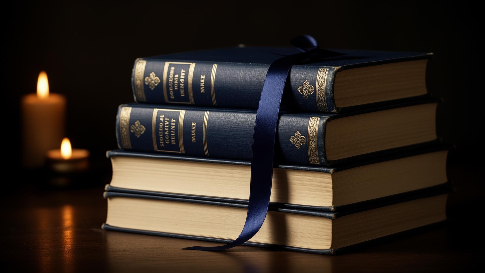 Pilha de livros vintage com café fumegante e óculos